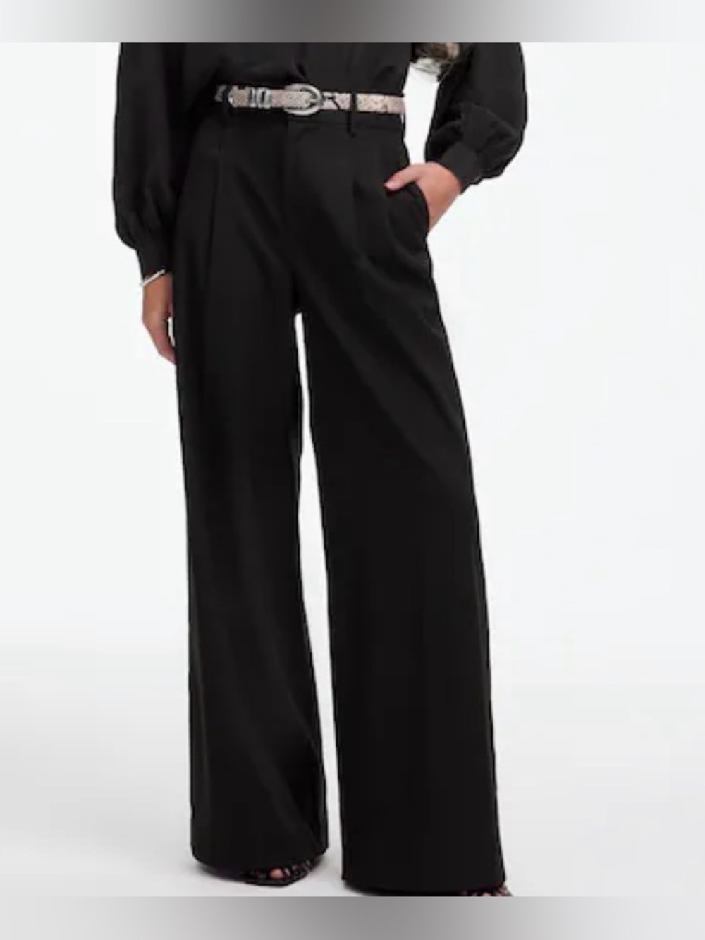 Madewell Black Superwide Leg Oversized Trouser Dress Pants Back Elastic Size 6